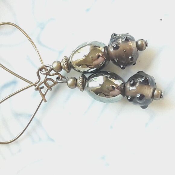 artisan earrings 483#mfs NEW boho Metallic hobnail fireglaze glass drop earrings - Picture 1 of 6
